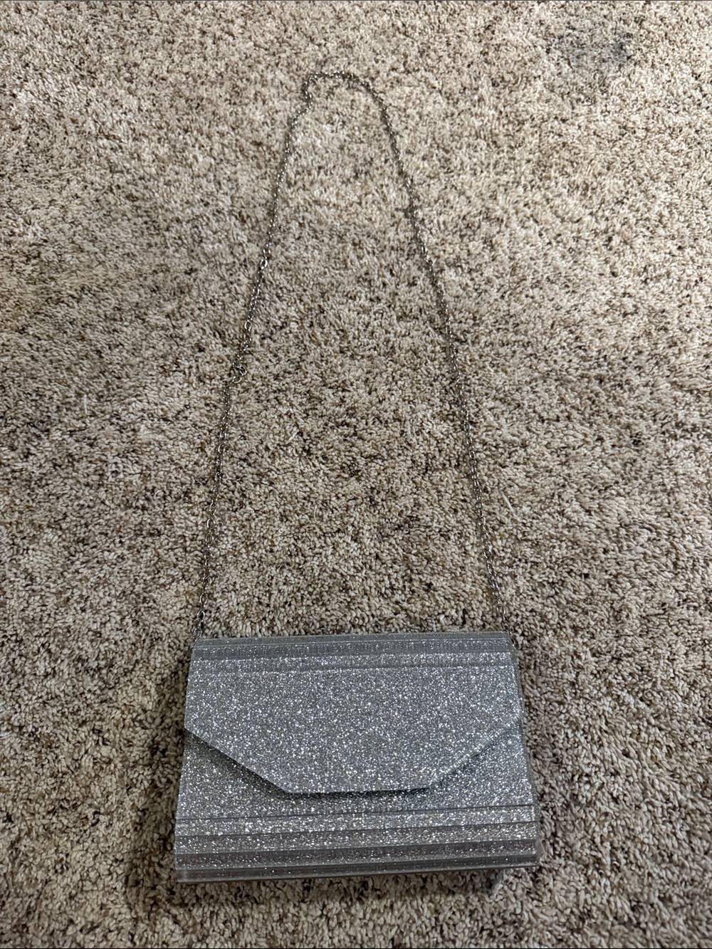 BHLDN Silver Glitter Envelope Clutch with Chain